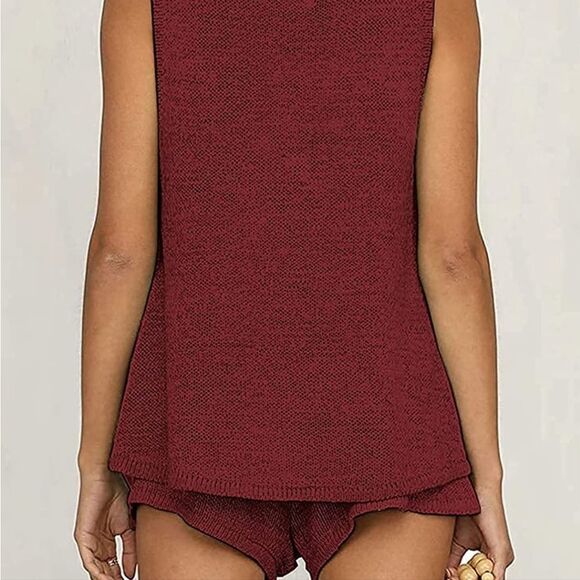 NWT KIRUNO Women’s Sleeveless V Neck Lounge Set, Knitted, Drawstring Shorts - Picture 5 of 6